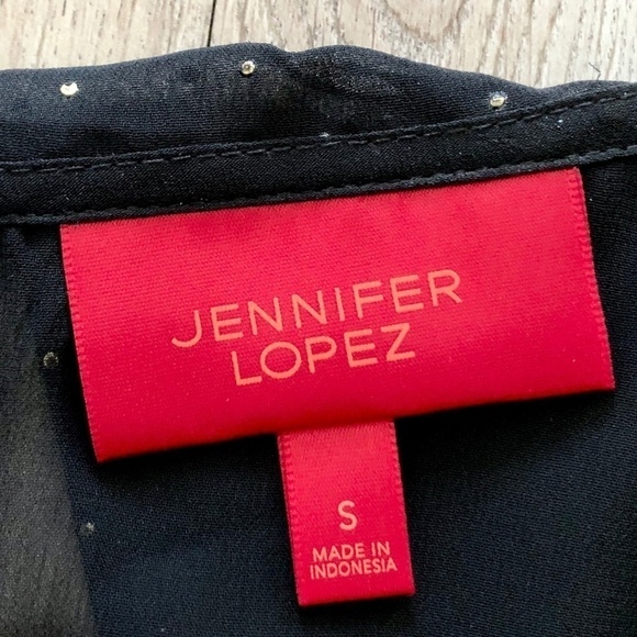 Jennifer Lopez, Layered, Chiffon, Blouse, 3/4 Sleeves, Black, Gold Dots, Size S - Picture 10 of 12